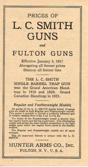 L C Smith 1927 gun price list
