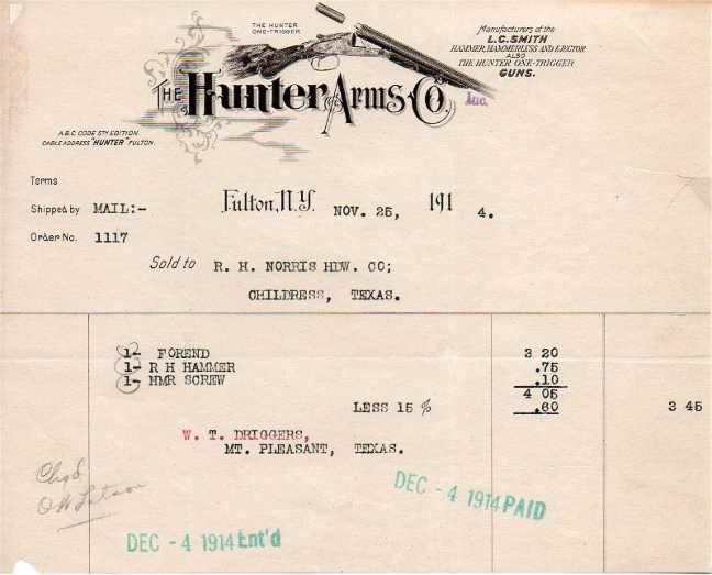 l c smith factory letterhead 1914