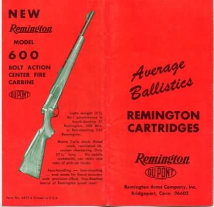 Remington brochure "average ballistics"