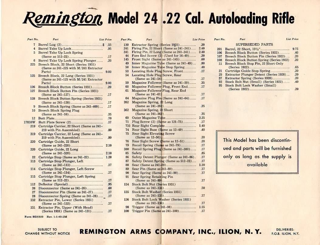 remington model 24 parts list
