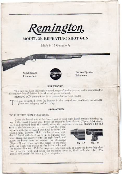 instructions remington model 29